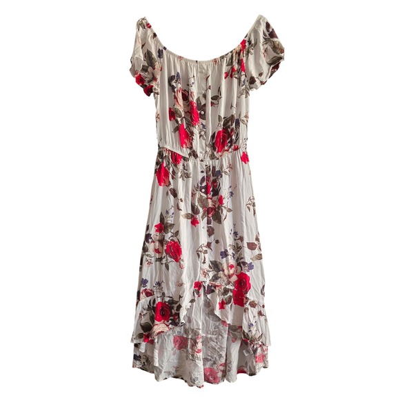 J for Justify XL Floral Off Shoulder Hi Low Dress White Red Casual - Picture 1 of 7